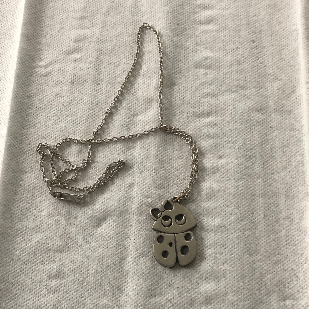 Silver Ladybug Pendant Necklace for Kids